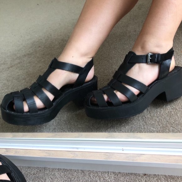 WINDSOR SMITH Lily Black Leather 90s Chunky Platform Block Heel Sandals - Picture 2 of 16